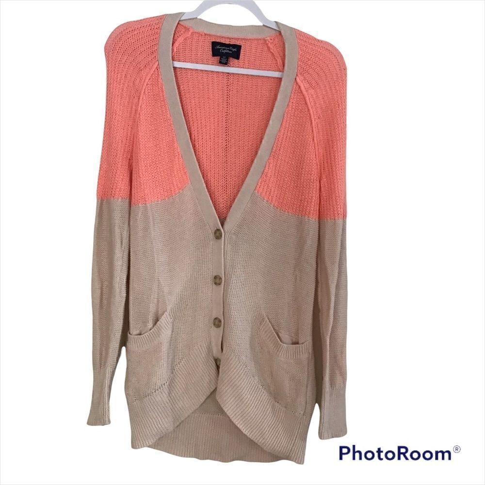 American Eagle Outfitters Colorblock Grandpa Style Cardigan Sweater